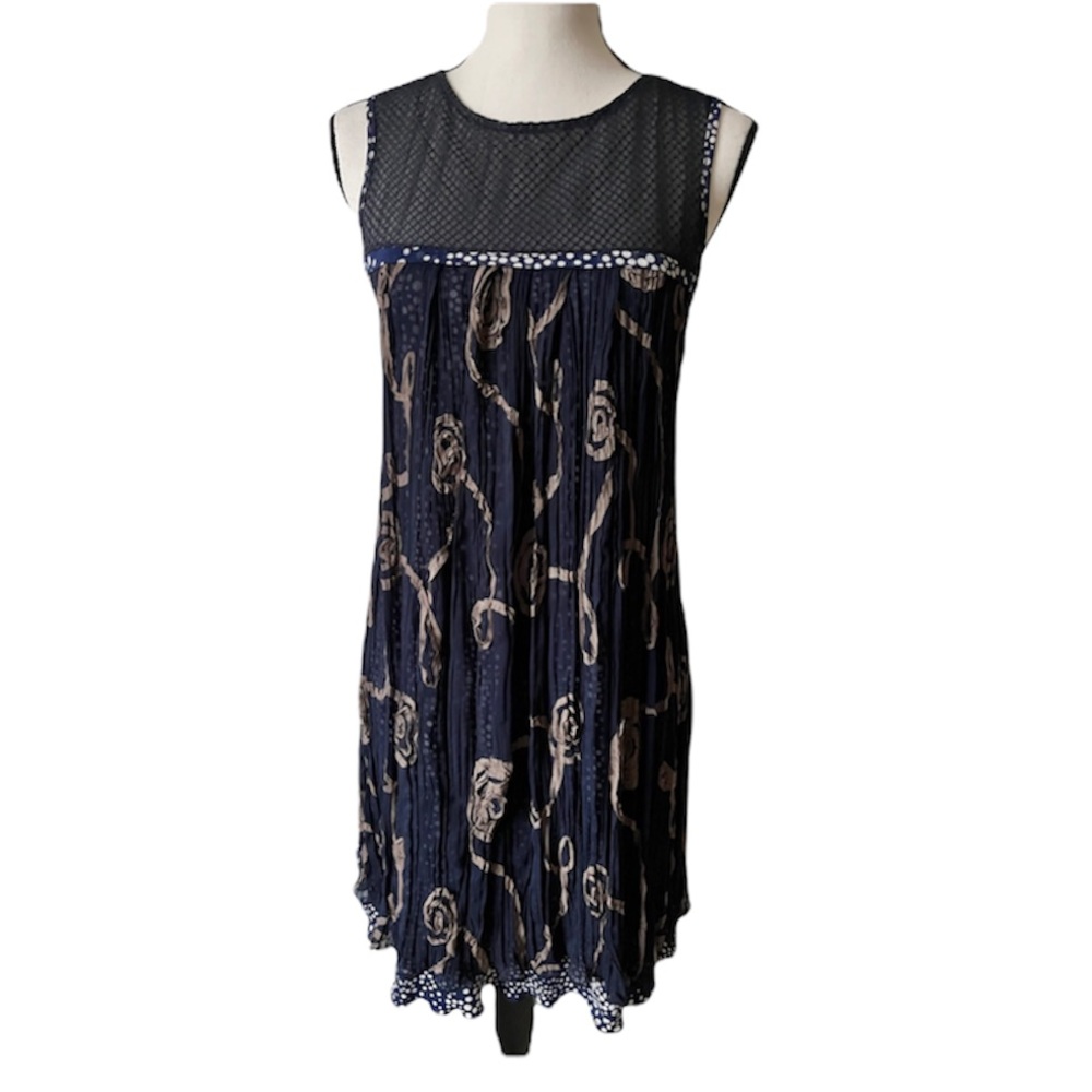 ANAC designed by kime’ Blue/cream mesh BOHO layered sleeveless midi dress med